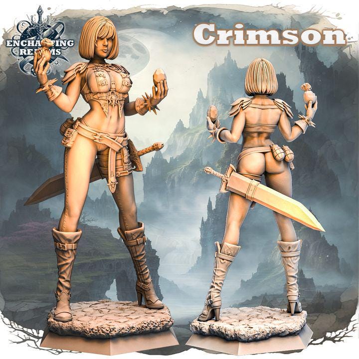 Crimson – figurka wojowniczki fantasy 3D z serii Enchanting Realms, 180 mm, widok z przodu