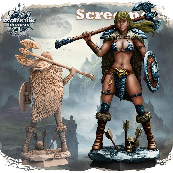 Screamer Haito – detal futra, topora i tarczy, figurka kolekcjonerska