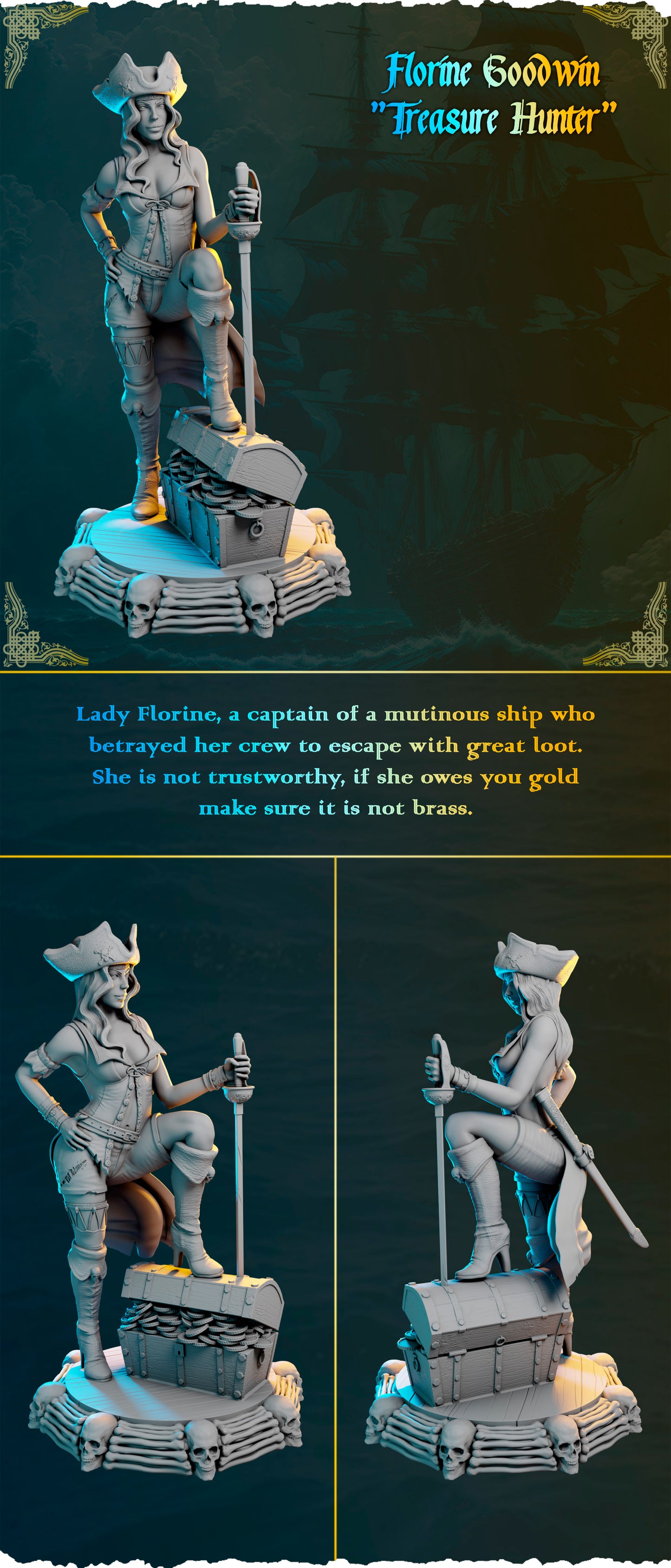 Piracka łowczyni skarbów figurka fantasy od Black Bird Miniatures