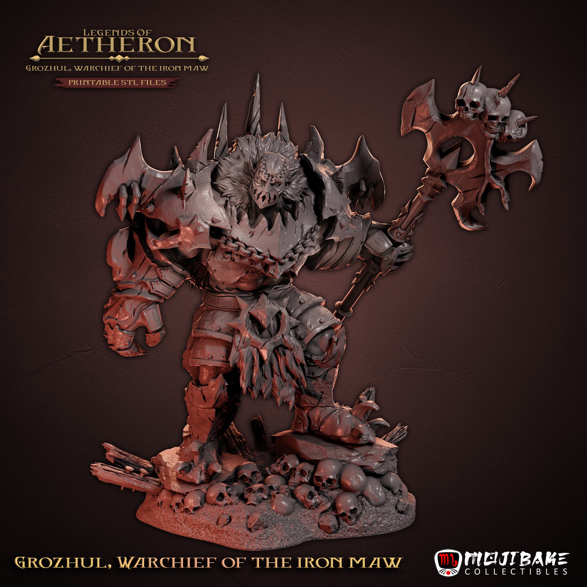 Grozhul – figurka 3D wojownika chaosu w zbroi z czaszkami