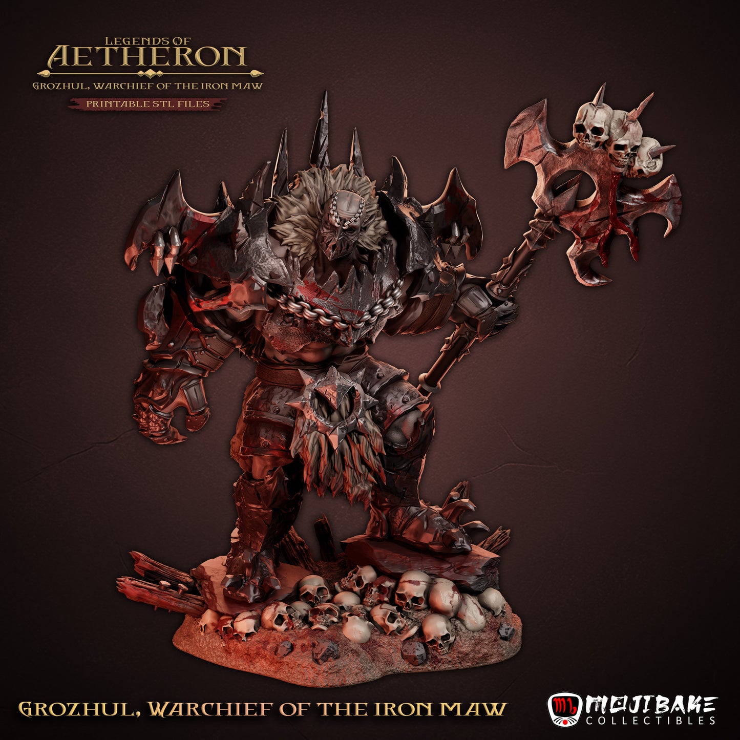 Grozhul – figurka 3D wojownika chaosu w zbroi z czaszkami