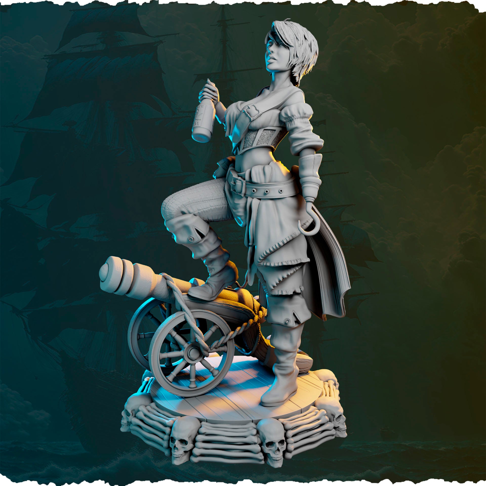 Piracka artylerzystka z armatą figurka fantasy od Black Bird Miniatures