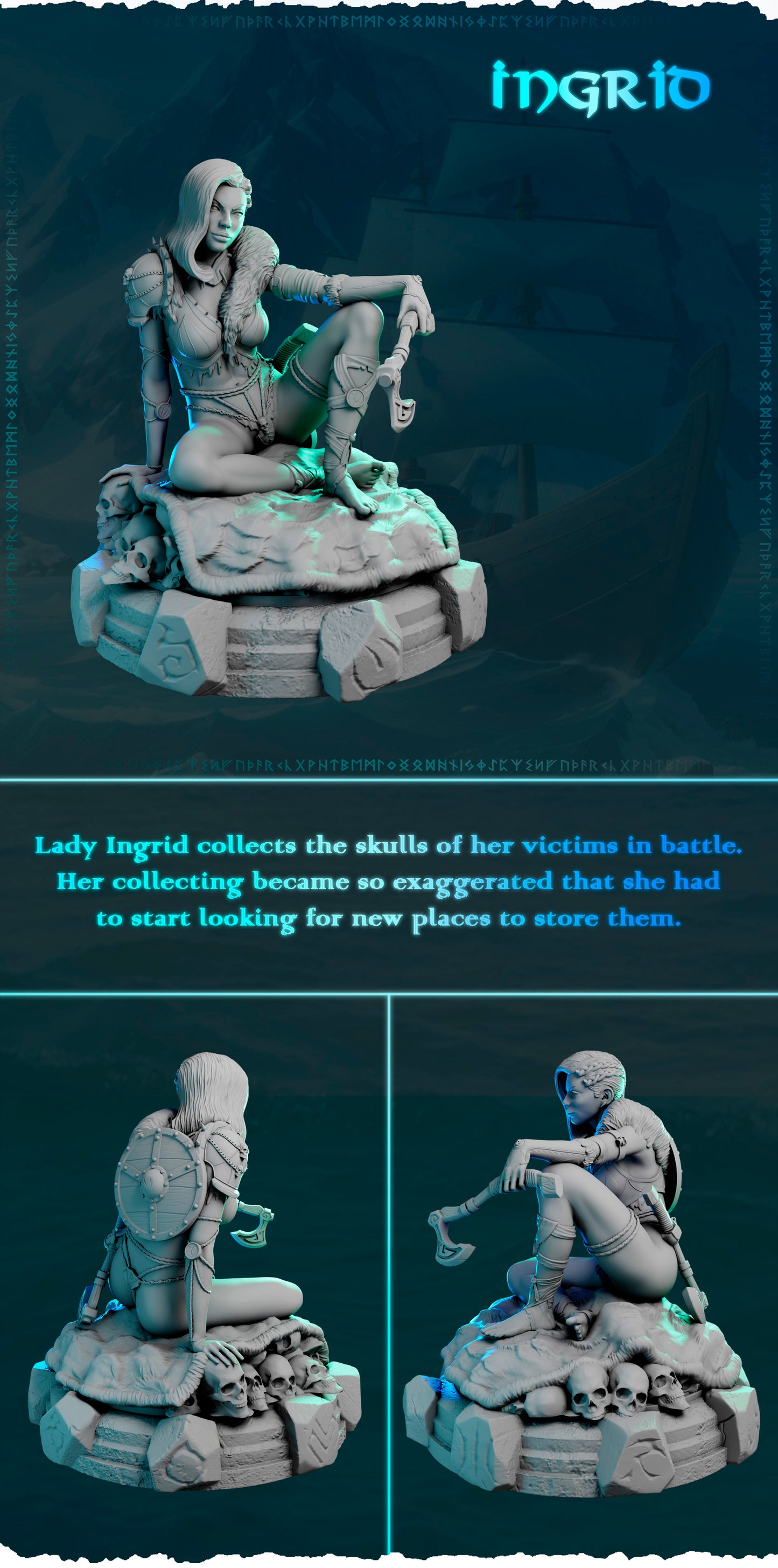 Północna Wojowniczka Ingrid — figurka na ozdobnej podstawce