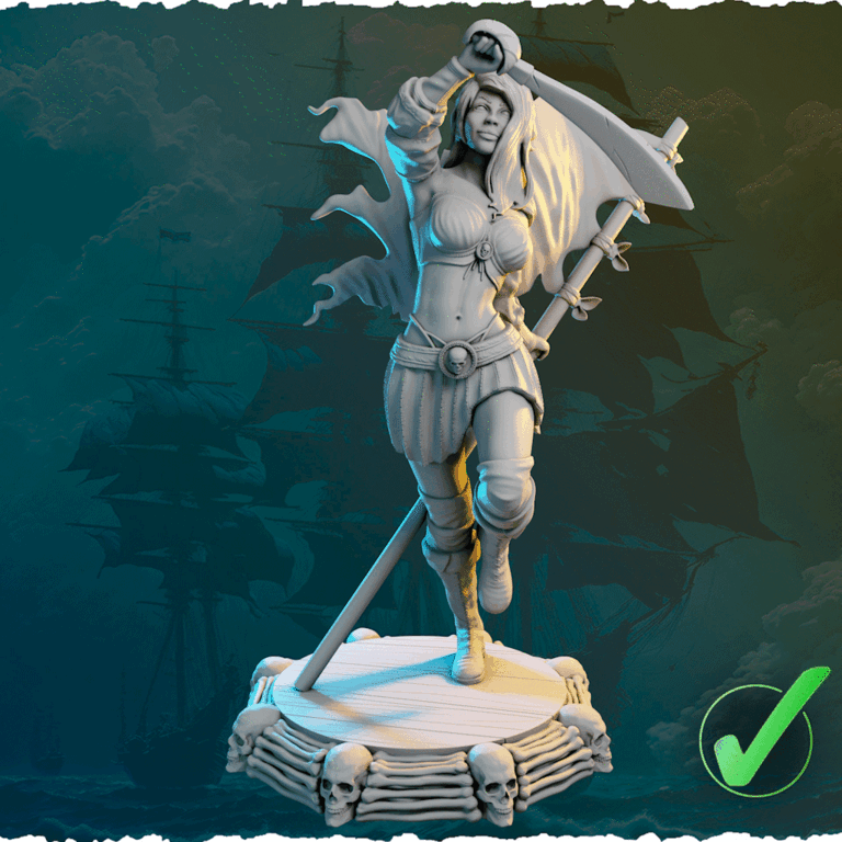 Piracka wojowniczka z banderą figurka fantasy od Black Bird Miniatures