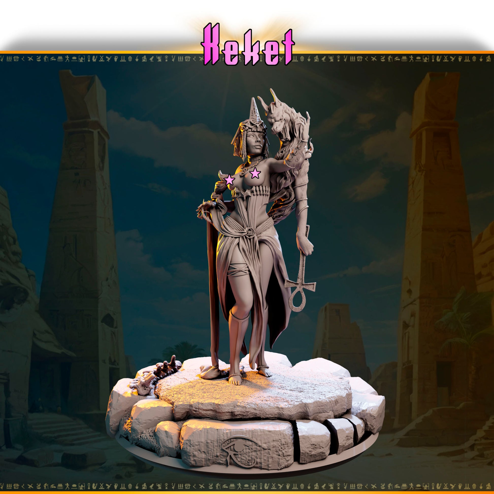 Keket – Kapłanka Anubisa — figurka z głową szakala i symbolem ankh, skala 32 mm