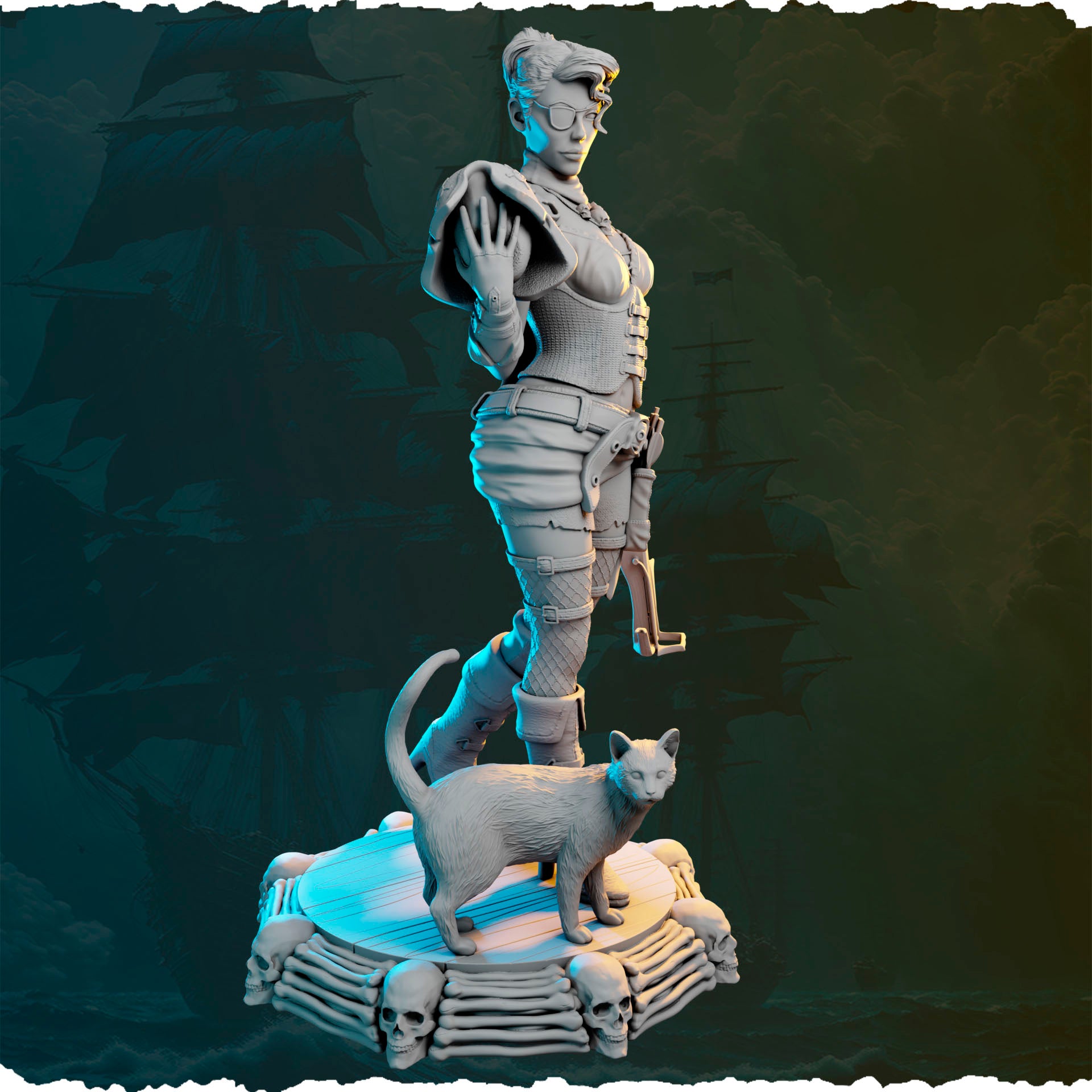 Piracka łowczyni z kuszą i kotem figurka fantasy od Black Bird Miniatures