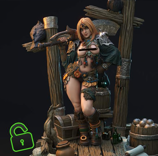 Figurka Leenhva O'Braites – Magarid Forest | łowczyni fantasy z krukami | miniatura kolekcjonerska 32 mm / 75 mm / 100 mm (HardWitch Games)