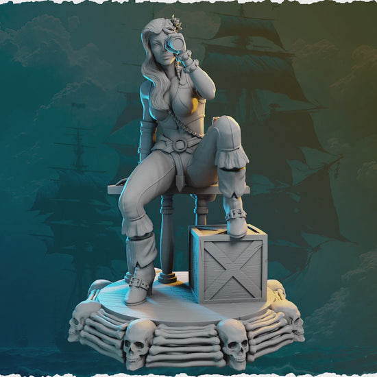 Female pirate miniature with telescope 32mm / 75mm