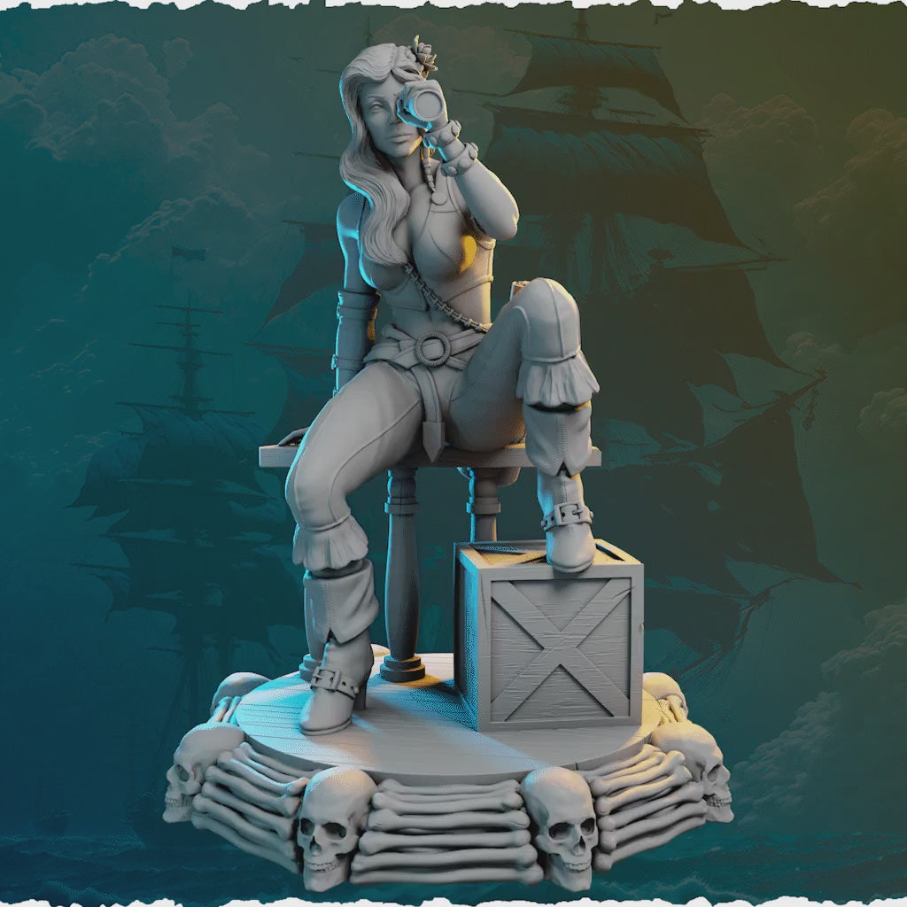 Female pirate miniature with telescope 32mm / 75mm