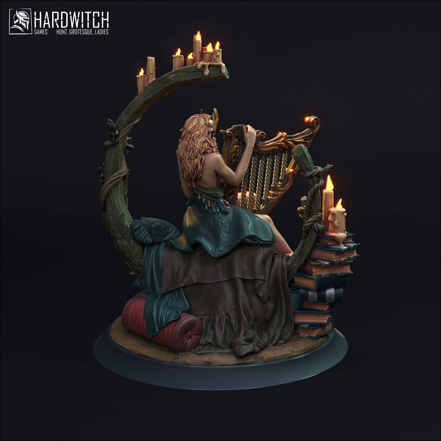 Figurka Almanil Aldar – Magarid Forest | bardka fantasy z harfą | miniatura kolekcjonerska 32 mm / 75 mm / 100 mm (HardWitch Games)