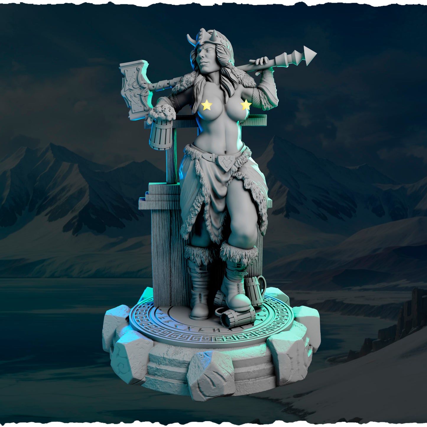 Północna Wojowniczka z Młotem 32 mm / 75 mm | Black Bird Miniatures | Ladies of the North