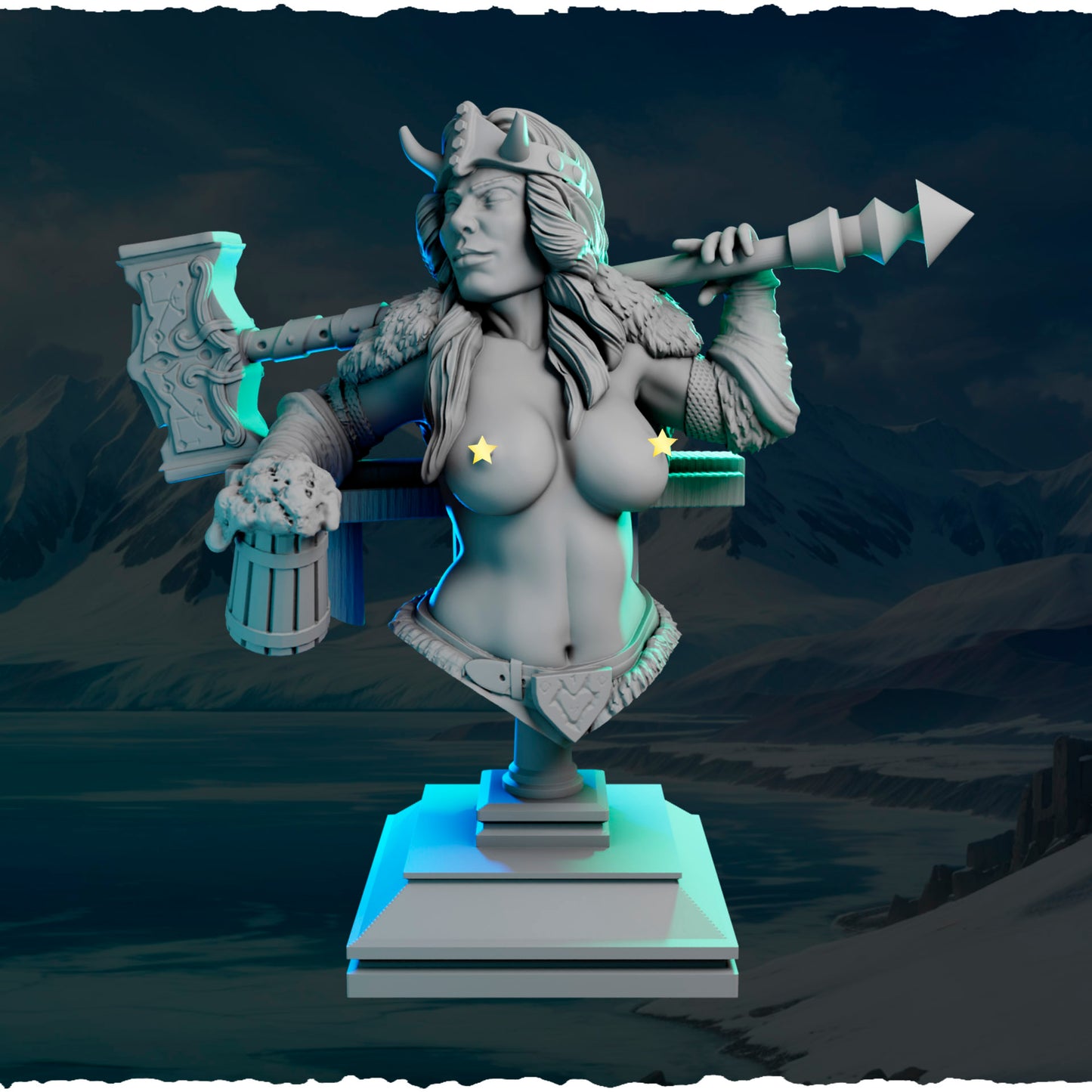 Północna Wojowniczka z Młotem 32 mm / 75 mm | Black Bird Miniatures | Ladies of the North