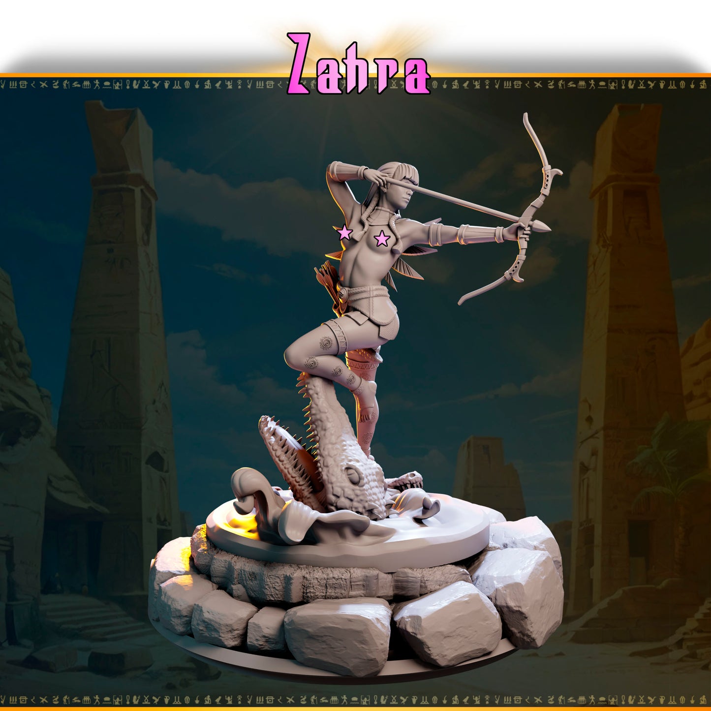 Zahra – Łuczniczka Pustyni — figurka z łukiem, skala 32 mm